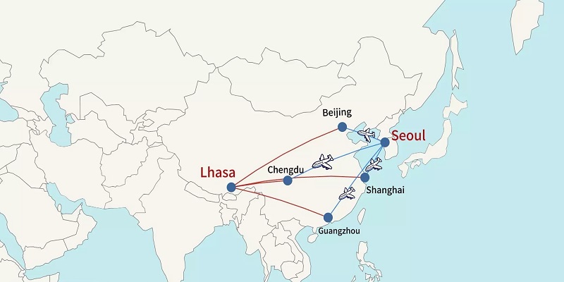 Flight routes from Seoul to Lhasa