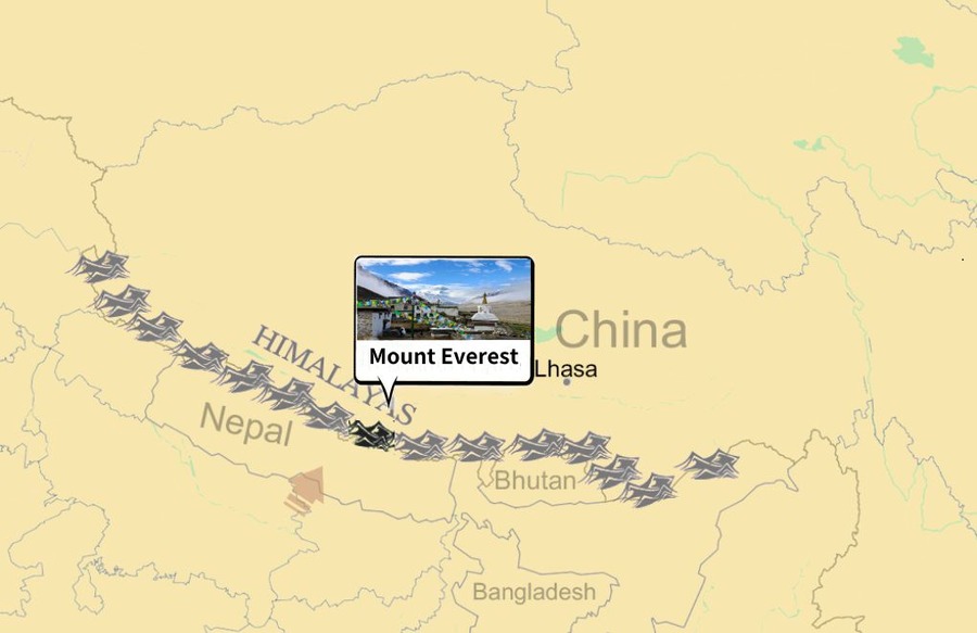 Mount Everest in the Himalayan mountain range