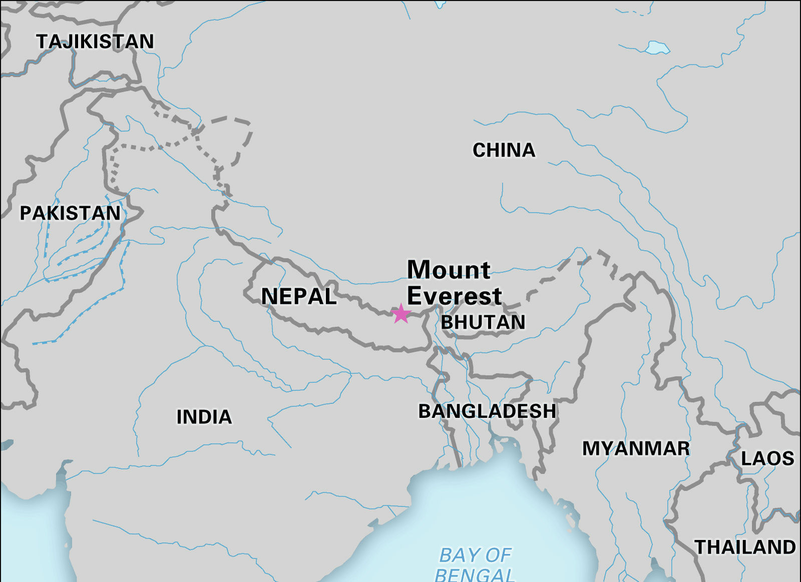 Map of Mount Everest and surrounding countries